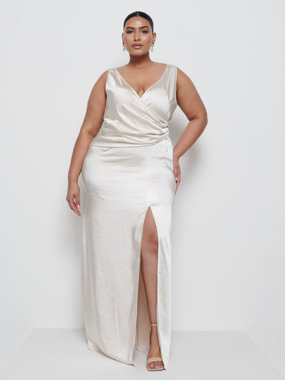 Esmee Wrap Maxi Bridesmaid Dress Curve - Champagne
